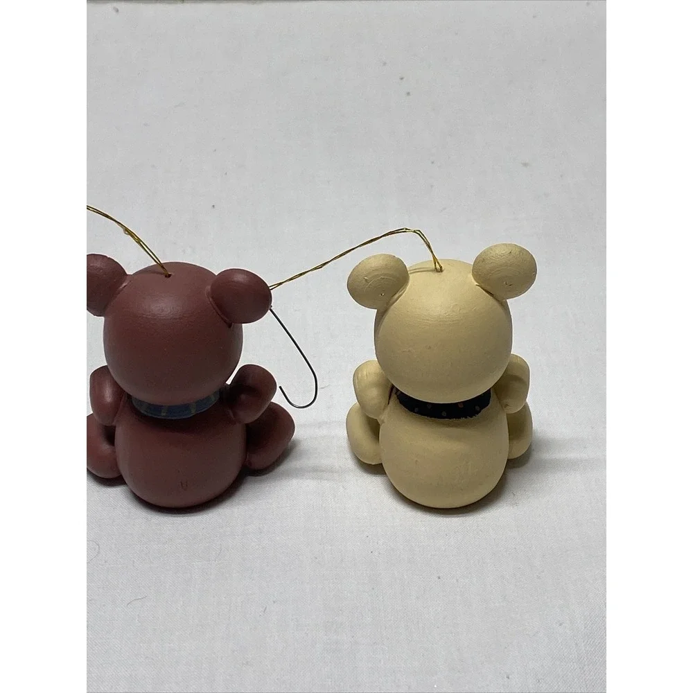Vintage Wooden Teddy bear Christmas ornaments Lot of 2 Taiwan 3
